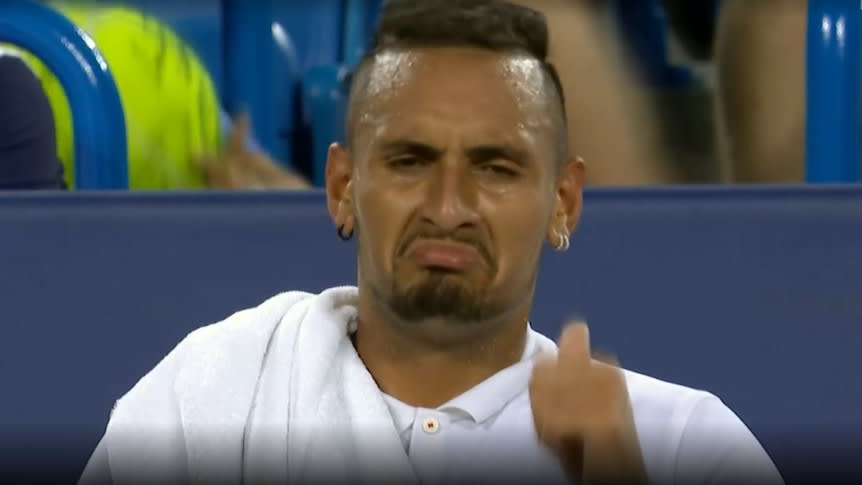 'Disgusting': Kyrgios swears and spits at umpire as actual tennis takes a back seat