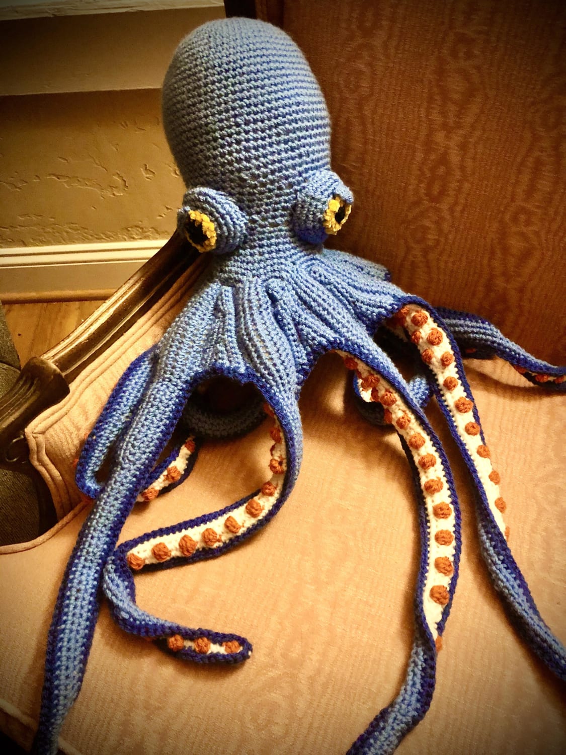 Expecting our first child in September. My mother crocheted an octopus for her, suckers and all.