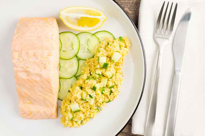 Poached Salmon Recipe with Cucumber and Millet