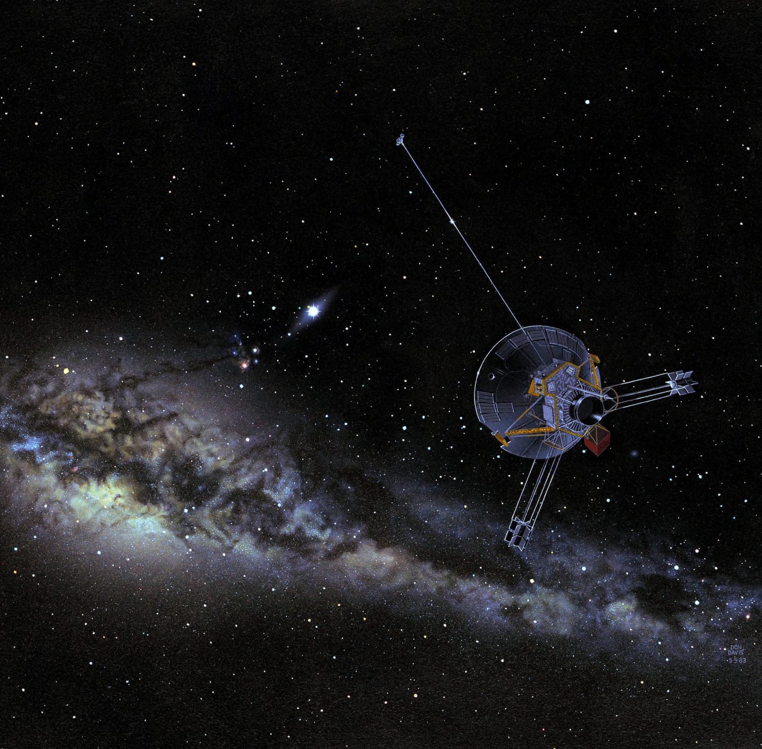 Pioneer 11, although abandoned in 1995, one of the 5 Spacecrafts on a trajectory that'll take them out of the Solar system