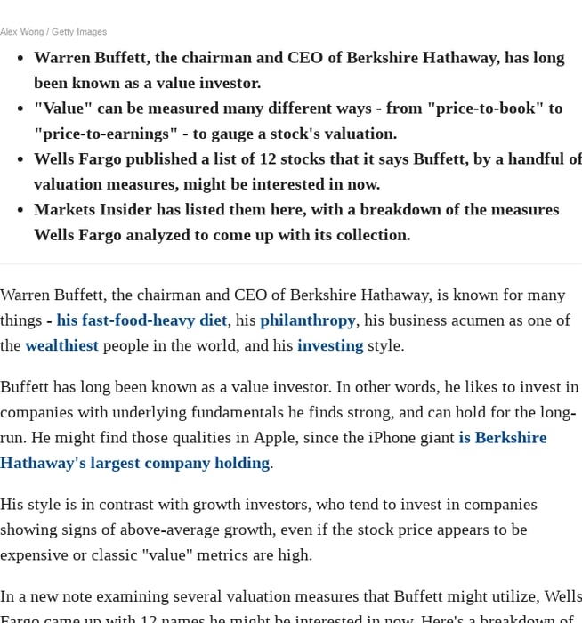 Warren Buffett might be looking to buy these 12 stocks, Wells Fargo says