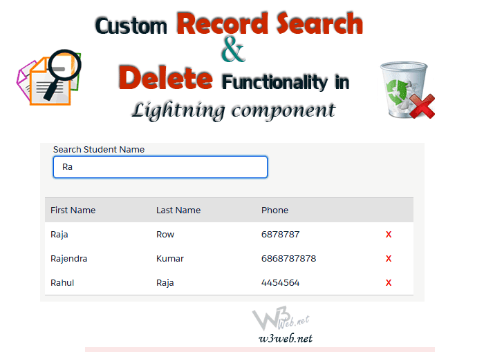 Custom record search and delete functionality in lightning component