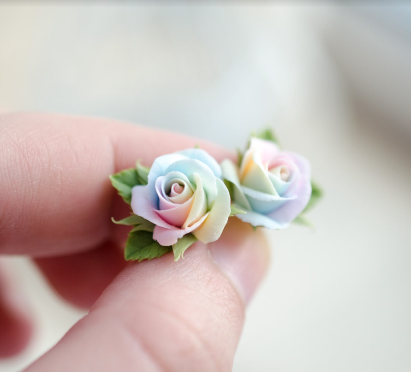 Handcrafted Earrings With Soft Rainbow Roses My Work Of Polymer Clay handcrafted-earrings-with-soft-rainbow-roses-my-work-of-polymer-clay
