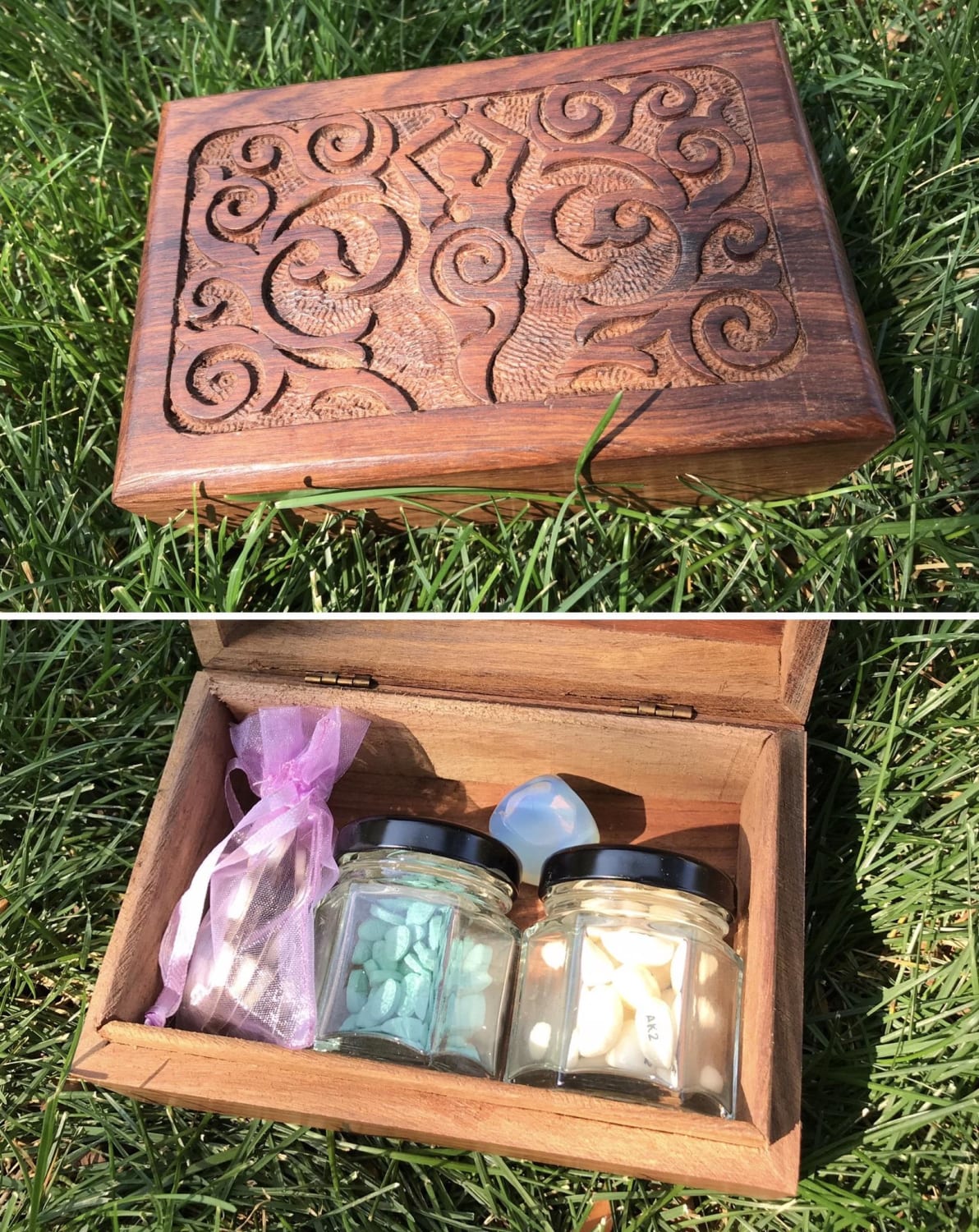 Goddess Box for my trans love’s shape-shifting potions (HRT) ✨❤️ Includes Opalite which is said to support transitions 💎