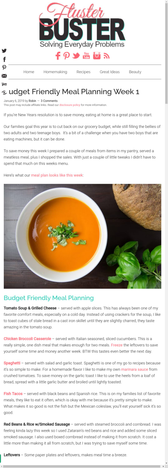 Budget Friendly Meal Planning Week 1