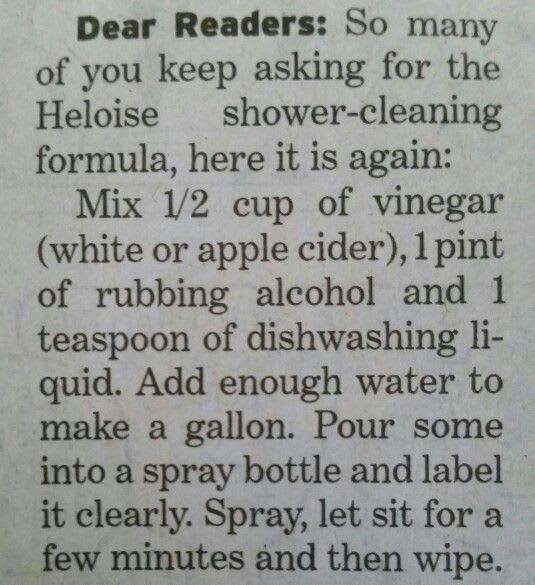 CLEANER: Heloise's Shower Cleaner | Homemade cleaning solutions, Diy cleaning products, Cleaning recipes