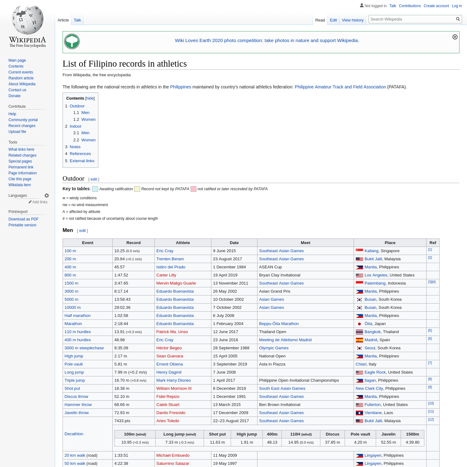 List of Filipino records in athletics
