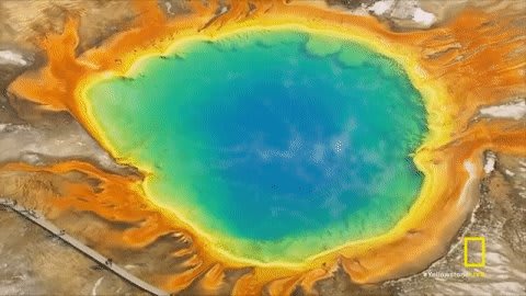 With a diameter of 370 feet, Grand Prismatic Spring is larger than a football field and deeper than a 10 story building.