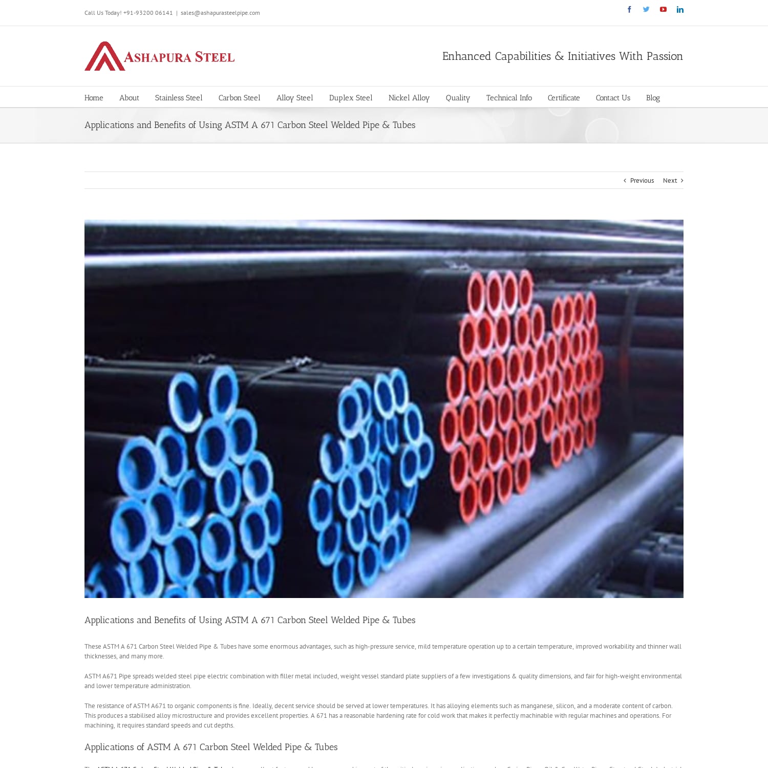Applications and Benefits of Using ASTM A 671 Carbon Steel Welded Pipe & Tubes - Alloy Steel, Inconel, Monel, Hastelloy, SS Pipes and Tubes - Ashapura Steel