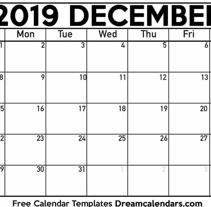 Printable December 2019 Calendar