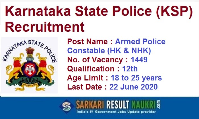 KSP Armed Police Constable Recruitment 2020 Police Constable Vacancy