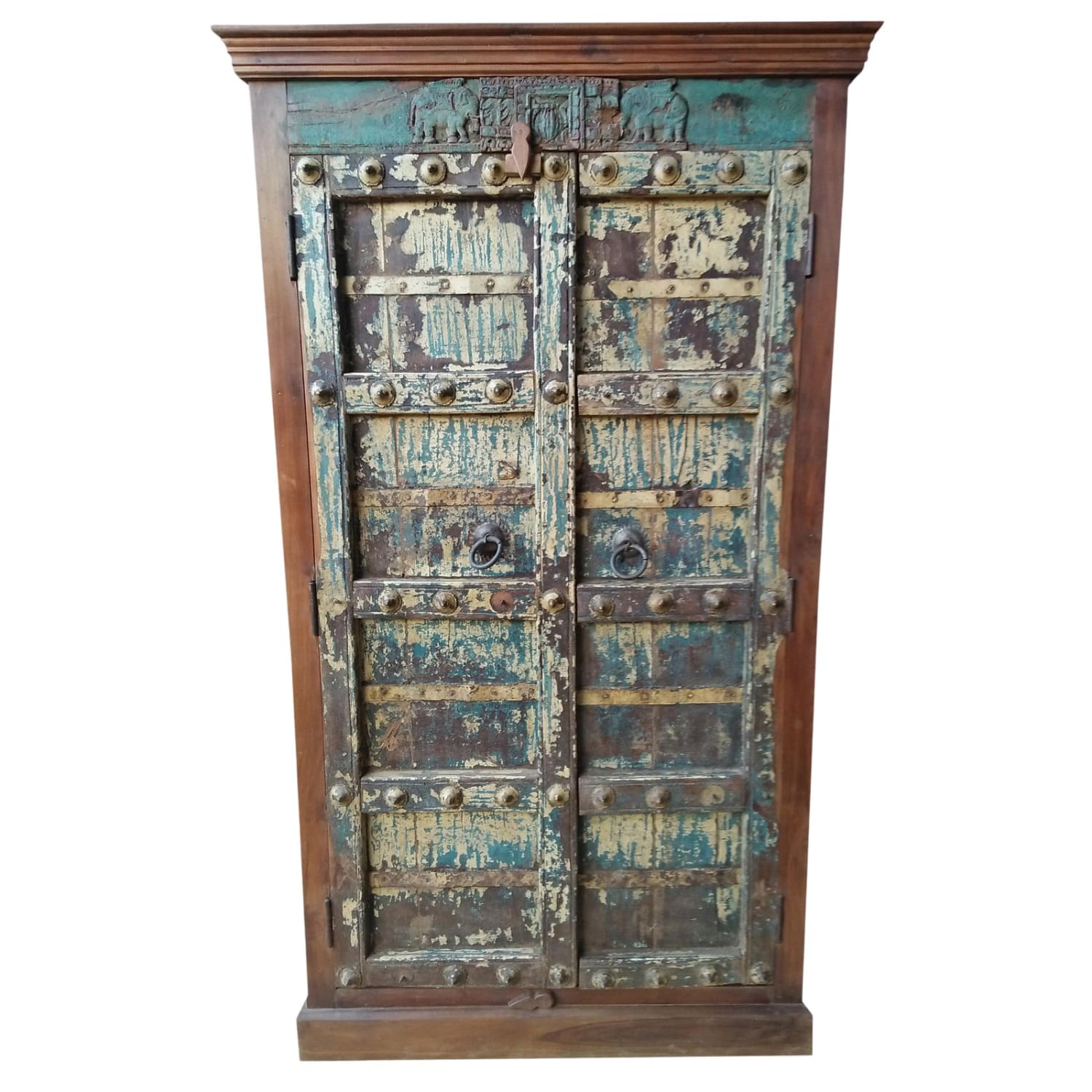 Antique Indian Studded Cabinet Armoire Rustic Wardrobe