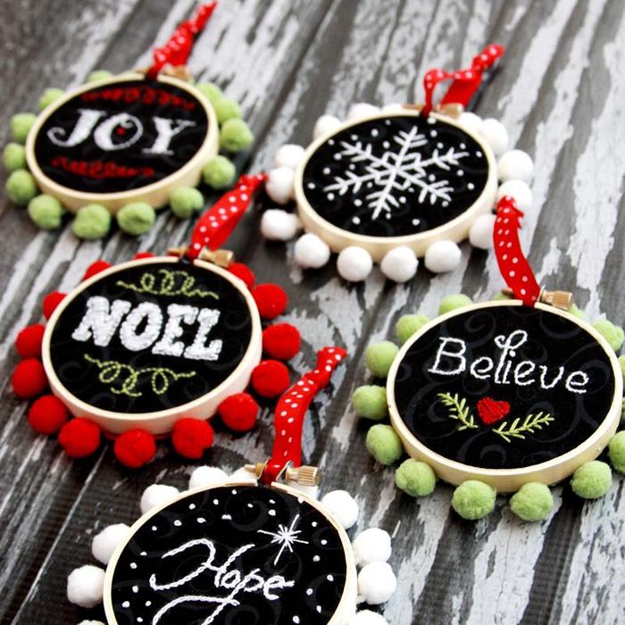 Chalk Embroidery Mini Hoop Ornaments -