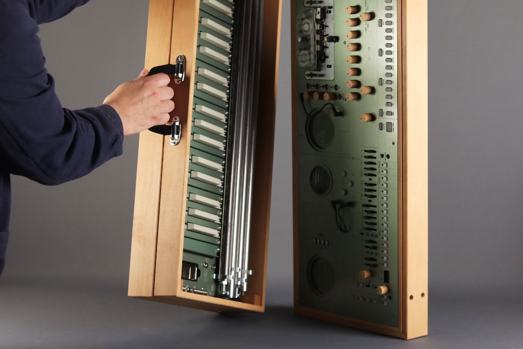 A Synthesizer Housed in a Portable Wooden Suitcase