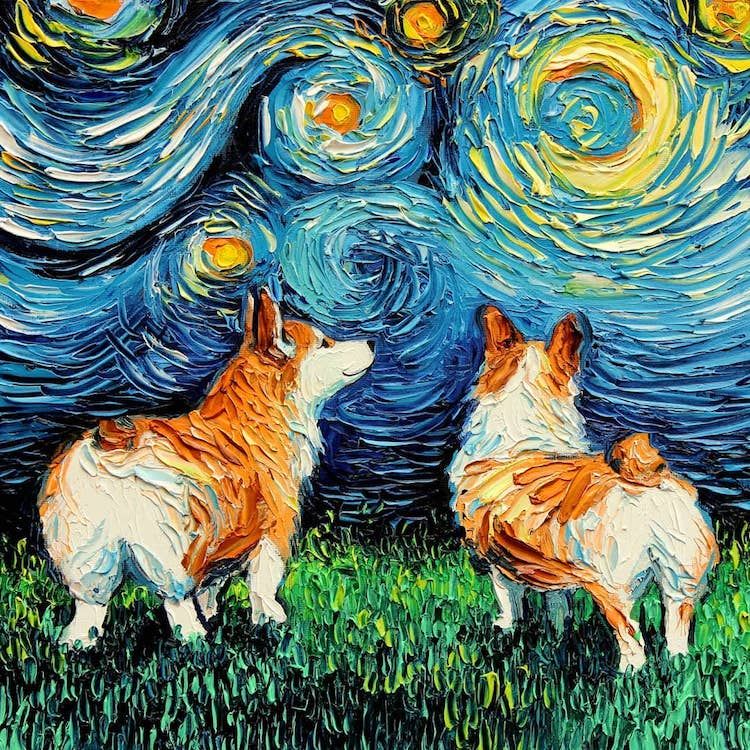 Artist Reimagines Van Gogh’s ‘Starry Night’ with Adorable Dogs