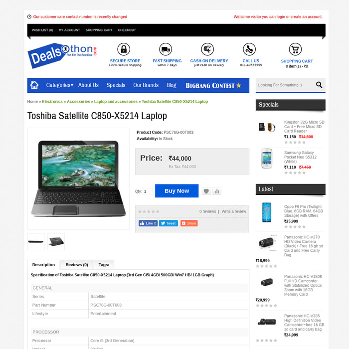 Toshiba Satellite C850-X5214 Laptop