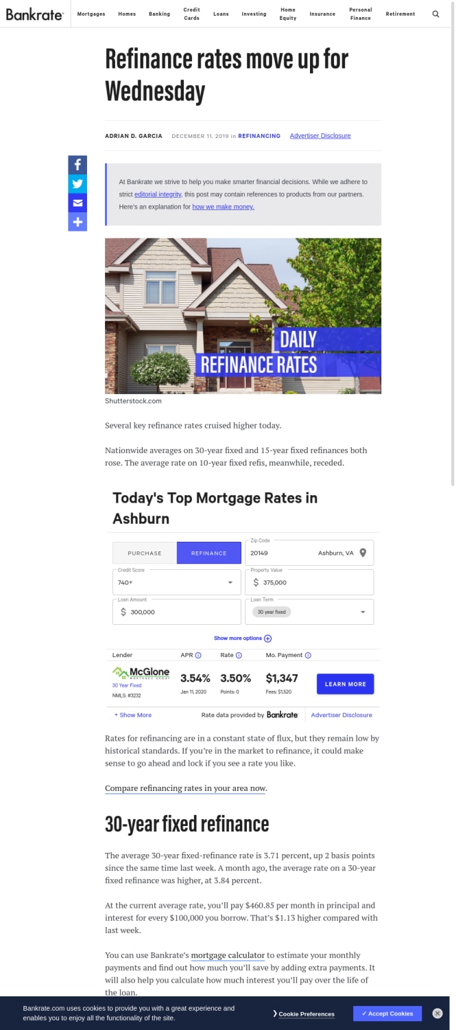 Refinance rates move up for Wednesday