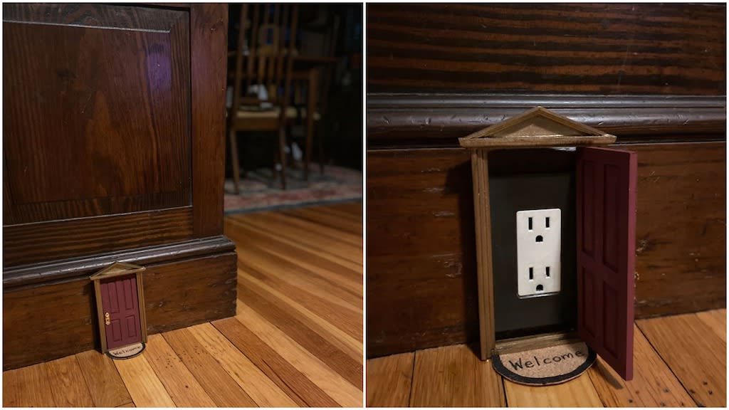 Woman Cleverly Uses Dollhouse Doors to Cover Electrical Outlets Around Her Home