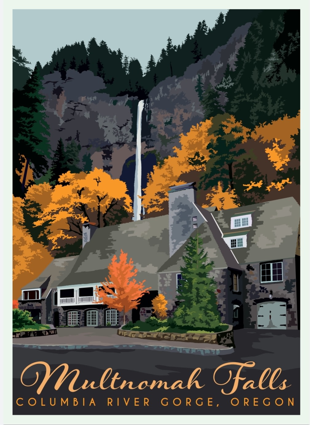 I'm an illustrator who does work for national parks and museums. This was a recent piece which didn't make the cut due to not showing the falls enough, but I wanted to share anyway.