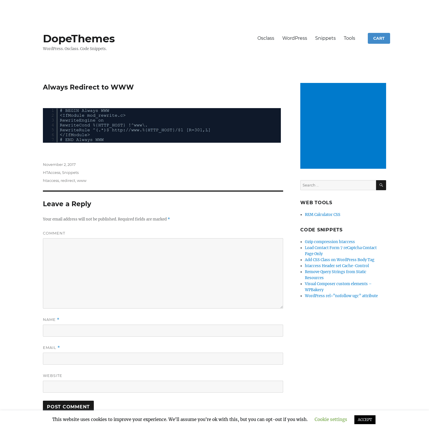 Always Redirect to WWW - Snippets / DopeThemes