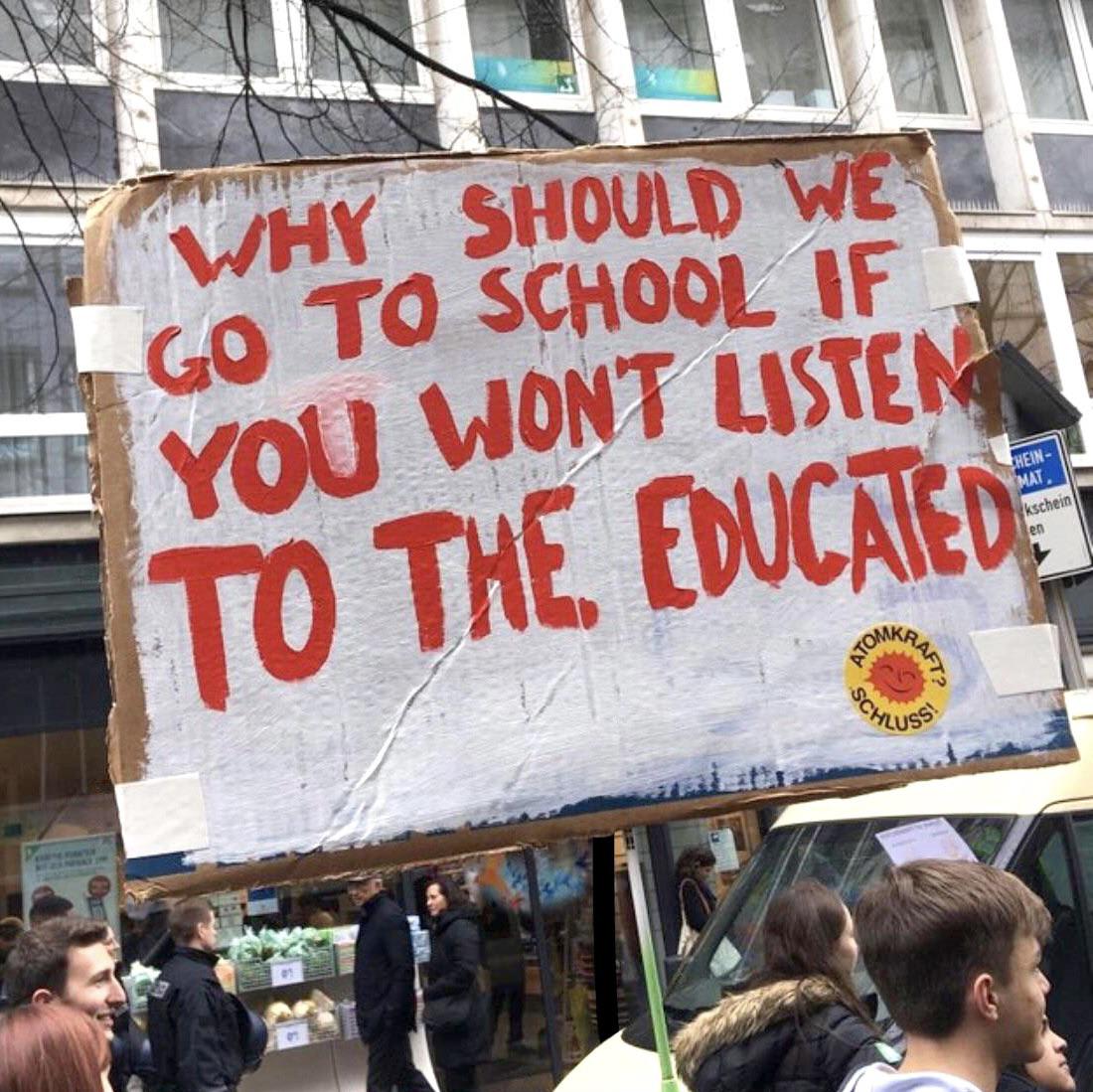 Board flashed at school strike protest for climate change …
