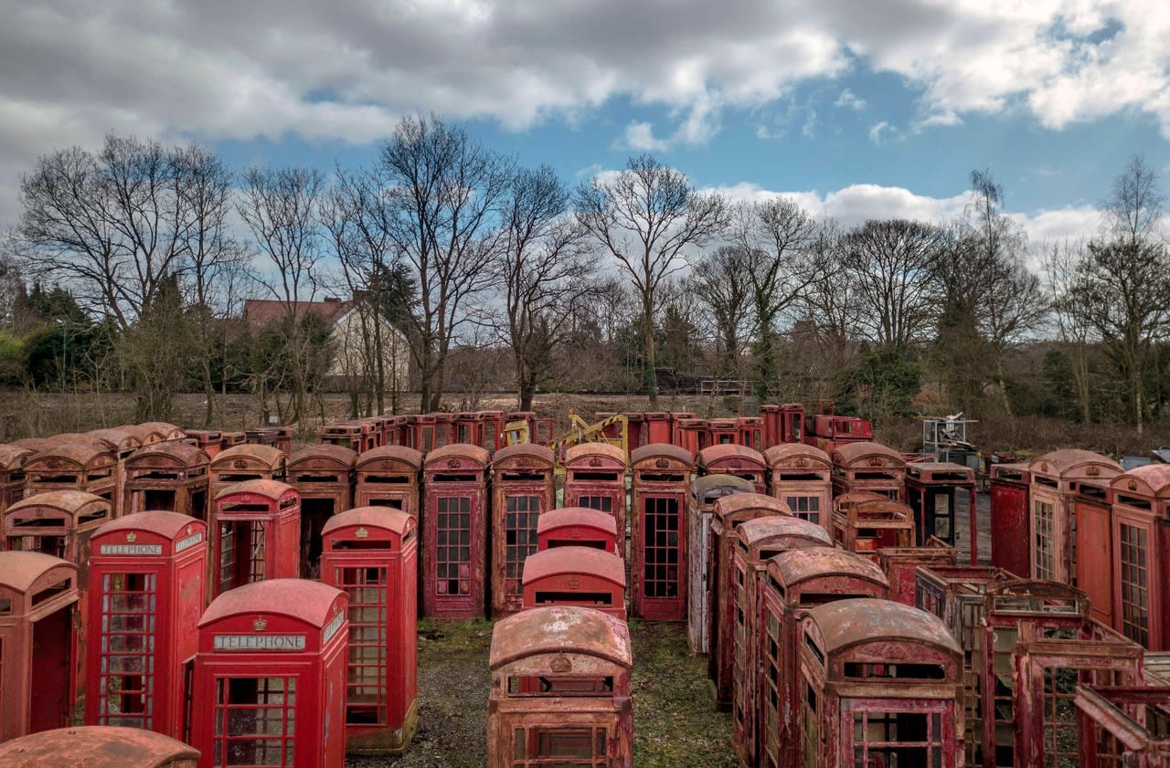 A cemetery of telephone booths in the UK.