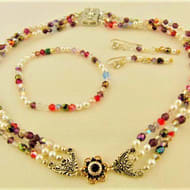 Pearl & Crystal Bead Jewellery Set With A Swarovski Flower Centre