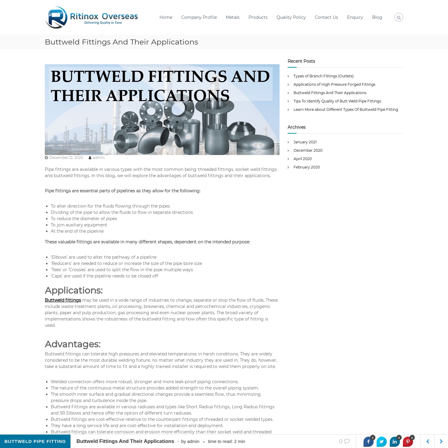 Buttweld Fittings And Their Applications - Ritinox overseas Blog