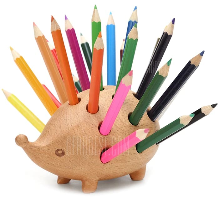 Office Crafts Wooden Pen Holder with 24 Color Pencils - BURLYWOOD