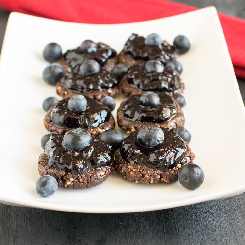 No Bake Chocolate Walnut Cookies with Blueberry Jam Frosting