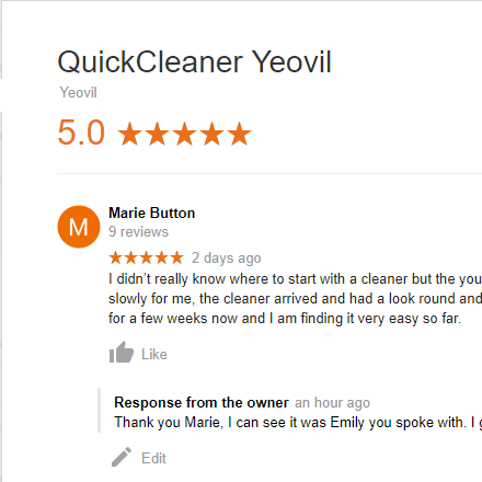 QuickCleaner Yeovil, Cleaning company review.