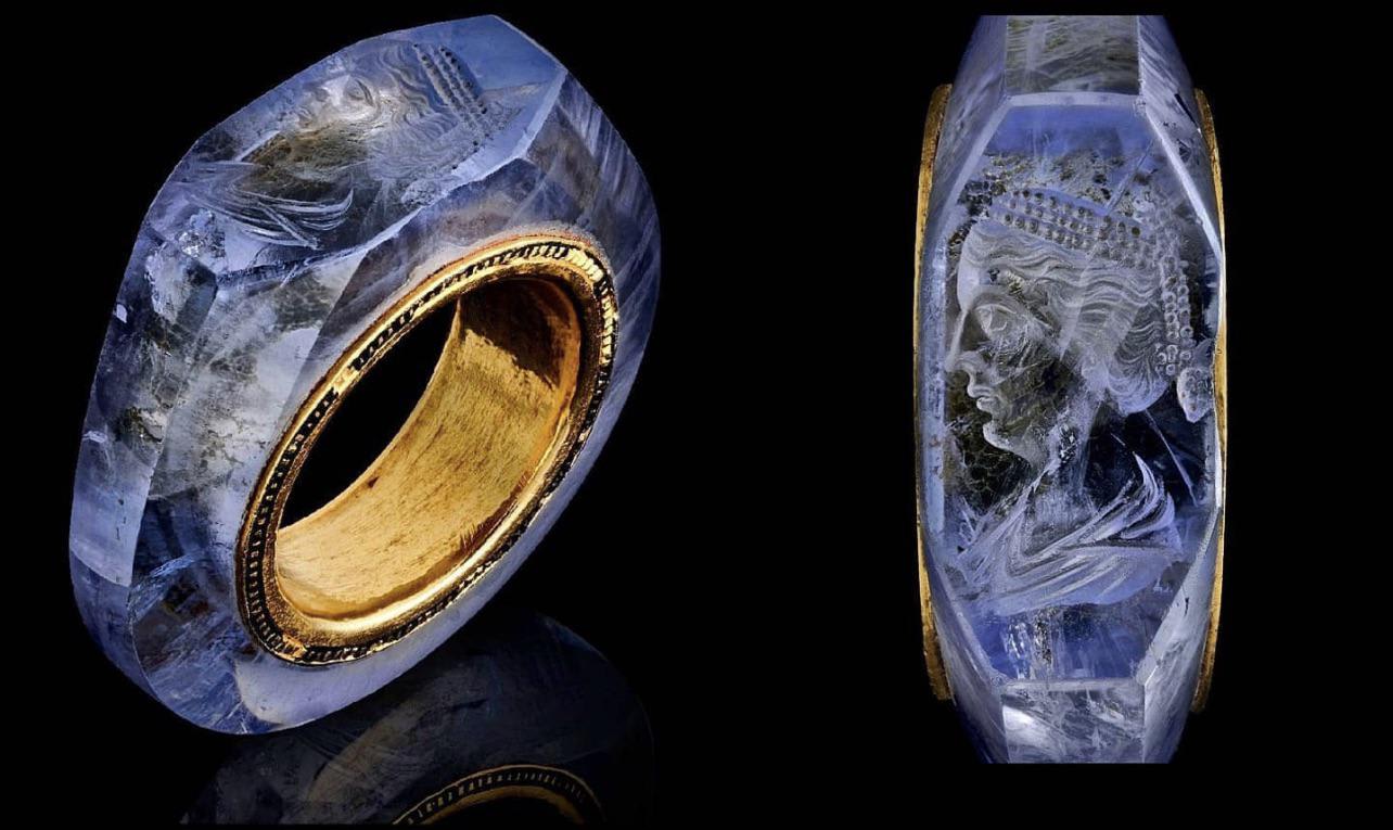 A 2,000-year-old sapphire ring belonging to the Roman Emperor Caligula, depicting his wife Caesonia.