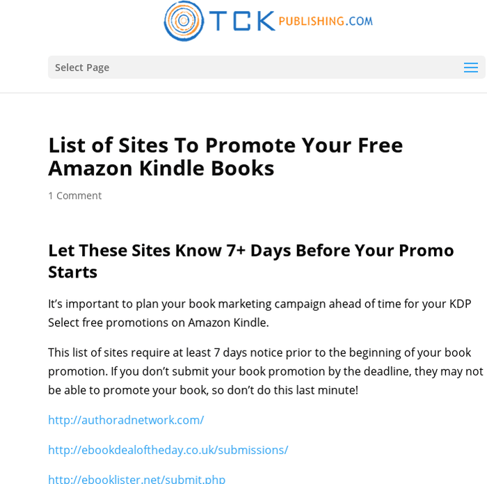 List of Sites To Promote Your Free Amazon Kindle Books