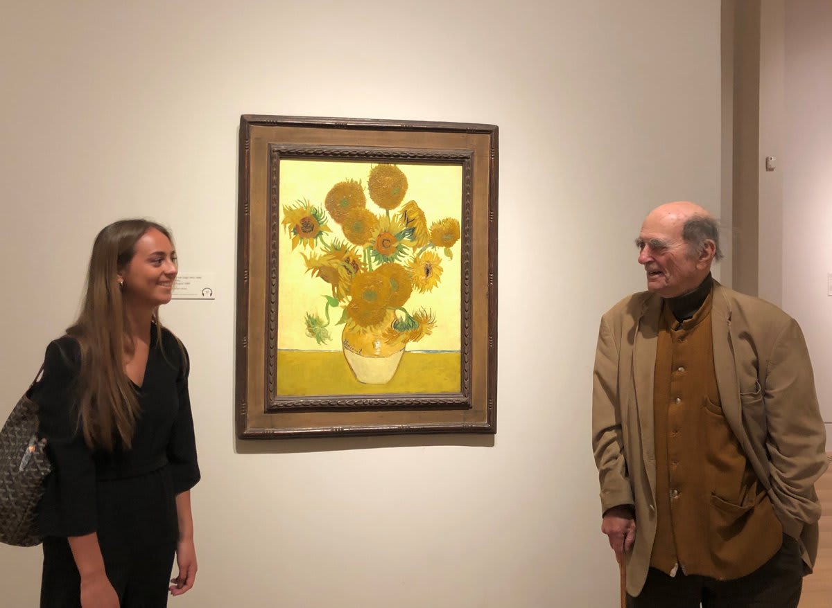 This is Mike, who attended the 1947 VanGogh exhibition at Tate Britain. Today, we gave him a private tour before opening hours of The EY Exhibition: Van Gogh and Britain, along with his granddaughter Fenella - who's the same age he was when he first visited 72 years ago