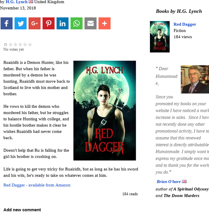 Red Dagger (book) by H.G. Lynch - Paranormal Romance