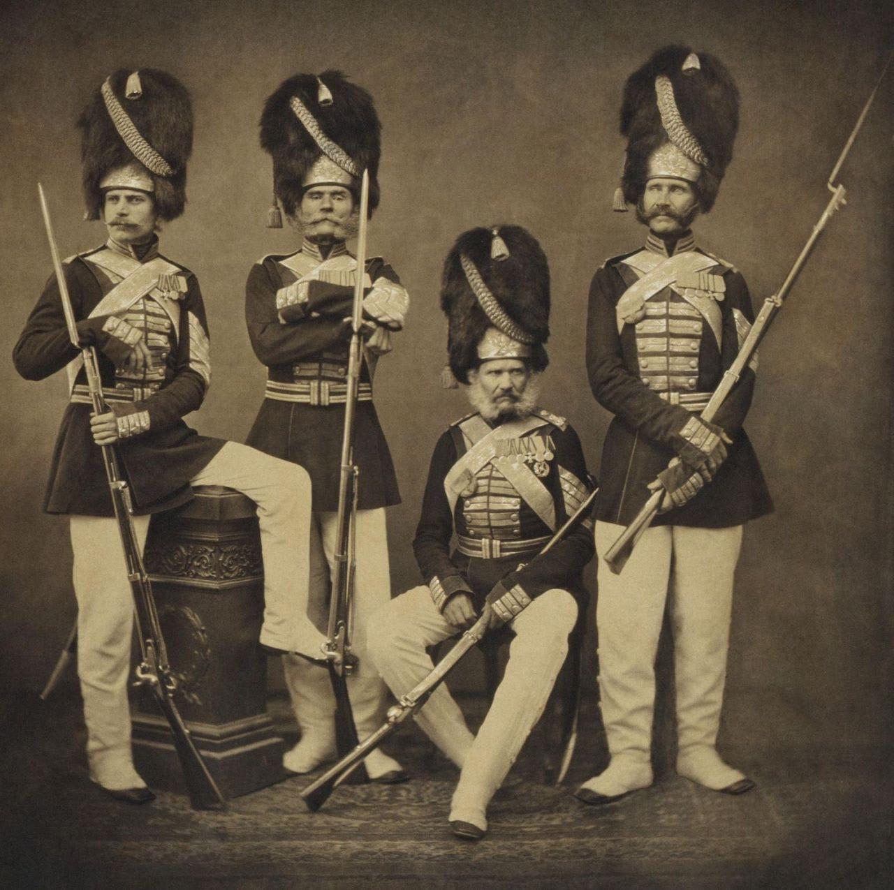 Portrait of a group of Palace Grenadiers, 1870s-1880s, Russia.