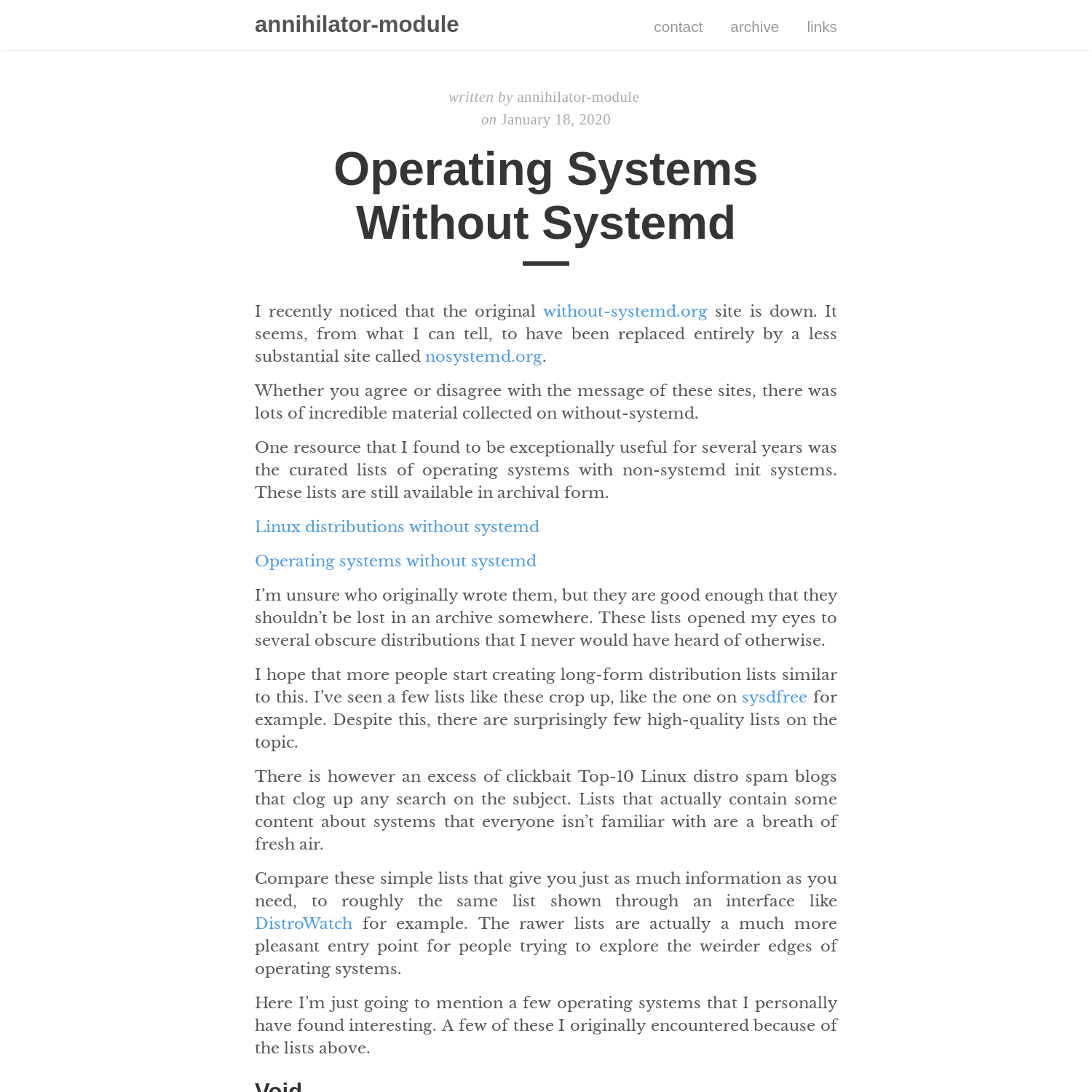 Operating Systems Without Systemd
