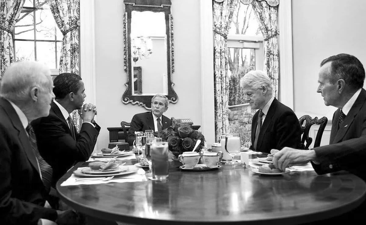 In 2009, George W. Bush hosted a lunch for President-elect Barack Obama and all the living former presidents