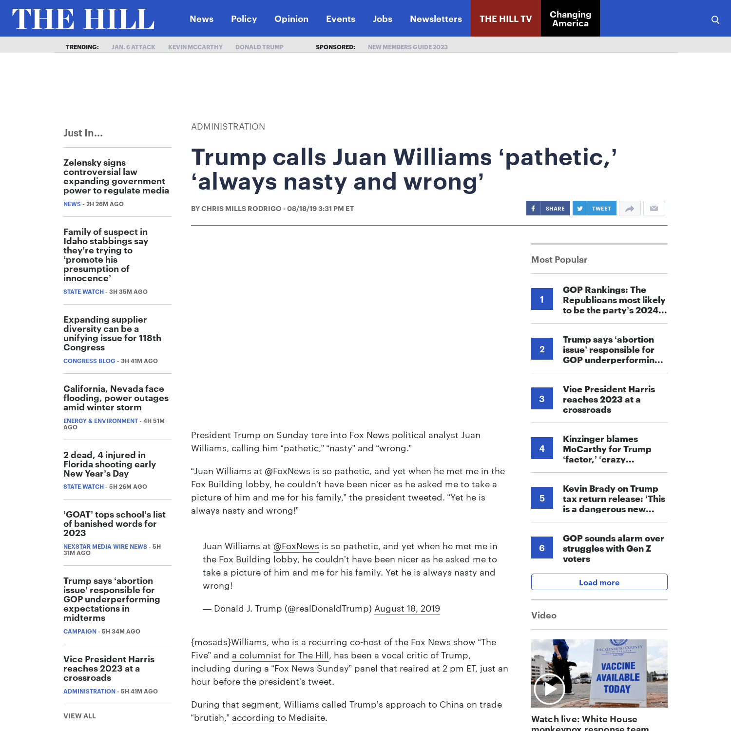 Trump calls Juan Williams ‘pathetic,’ ‘always nasty and wrong’