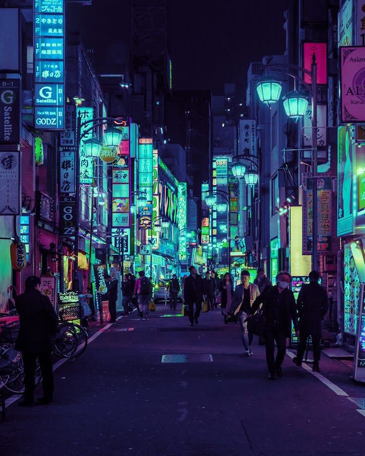 The neon signs in Tokyo, Japan