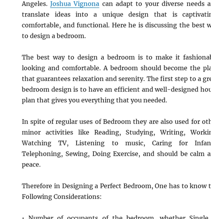 Joshua Vignona- Best way to design a bedroom