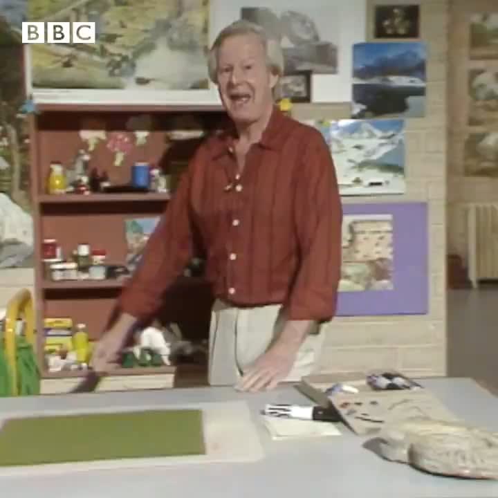 America had Bob Ross, in the UK we had Tony Hart. A segment from his BBC kids TV show HartBeat from 1987