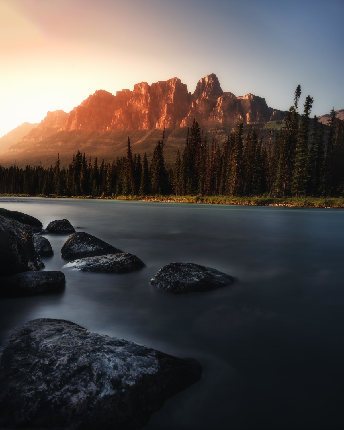Castle Mountain in Banff at Sunset OC