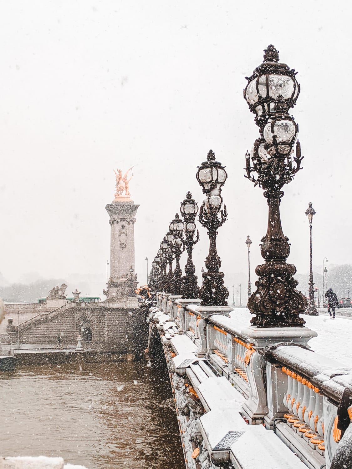 Pont Alexandre III during snowfall | Paris