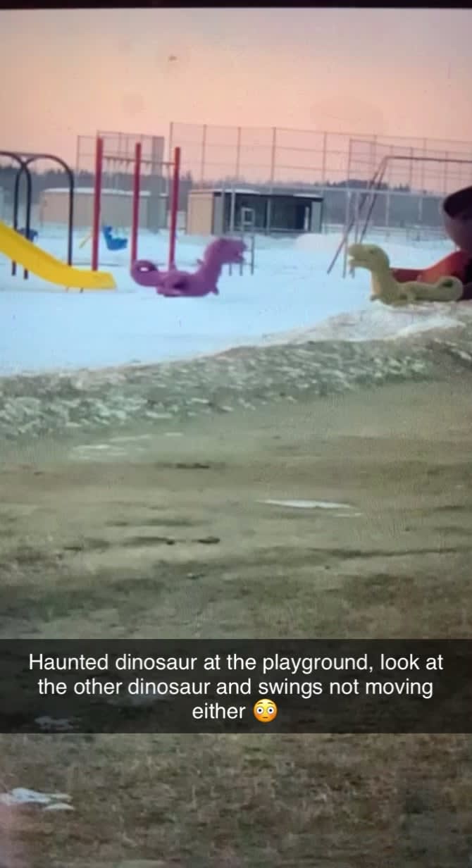 Dinosaur moving in playground with nothing else moving much!