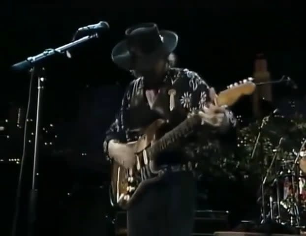 Stevie Ray Vuaghan's opening riff for "Voodoo Child", playing guitar like it owes him money