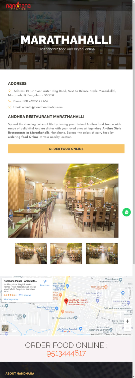 Andhra Style Restaurants in Marathahalli, Order Andhra Cuisine and Biryani Online - Nandhana Palace