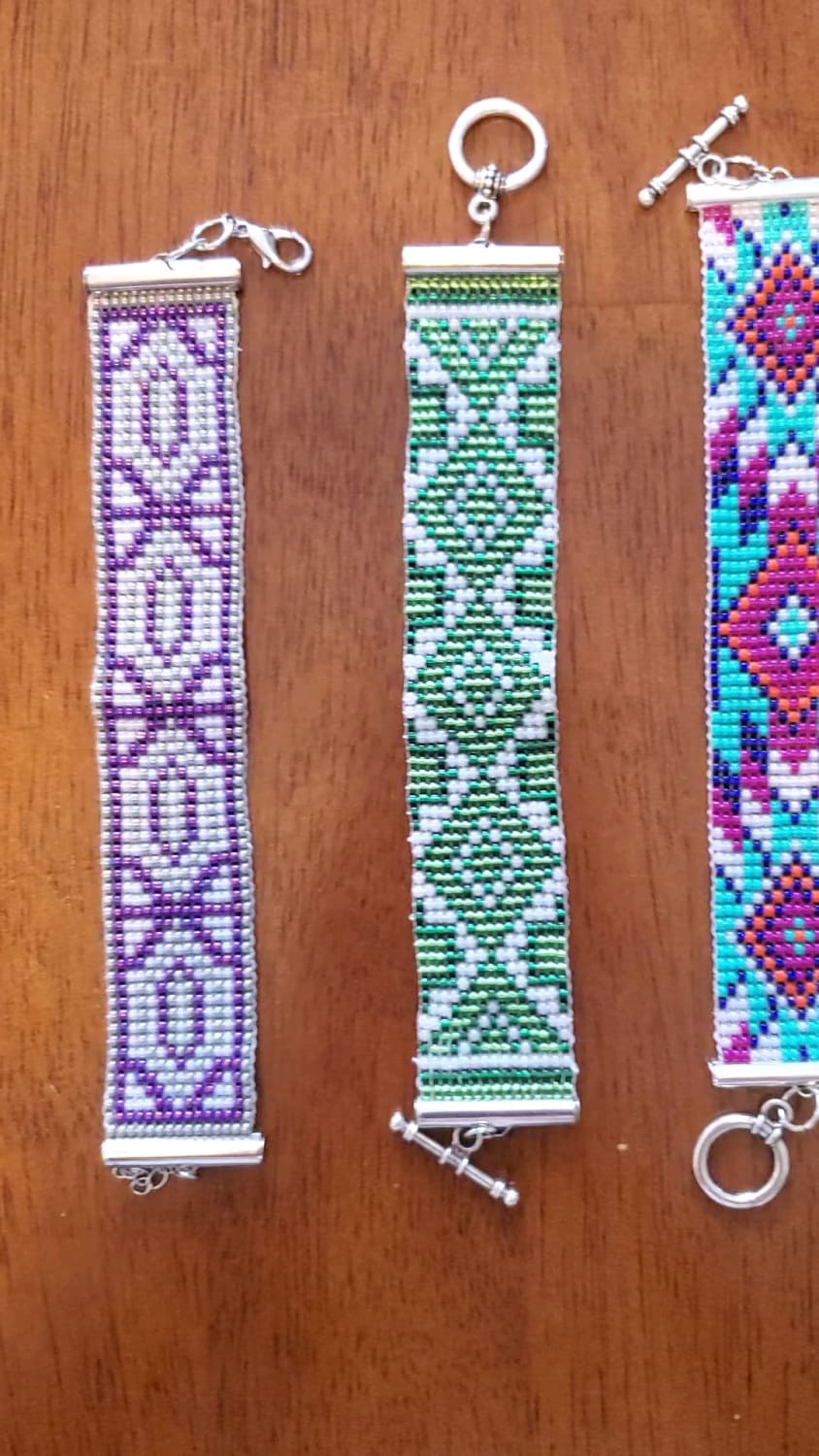 I bought my first beading loom this year and I'm happy with the progress I've made. These are all of the bracelets I've made in chronological order.