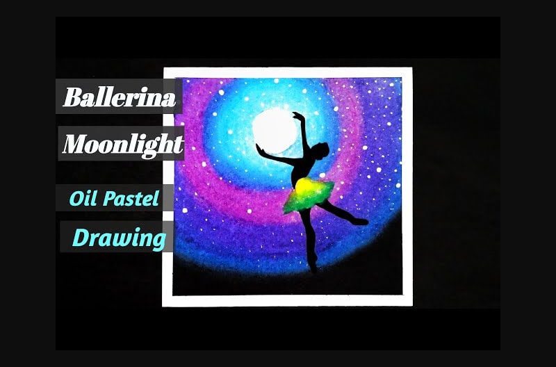 Ballerina Moonlight Scenery Drawing with Oil Pastel