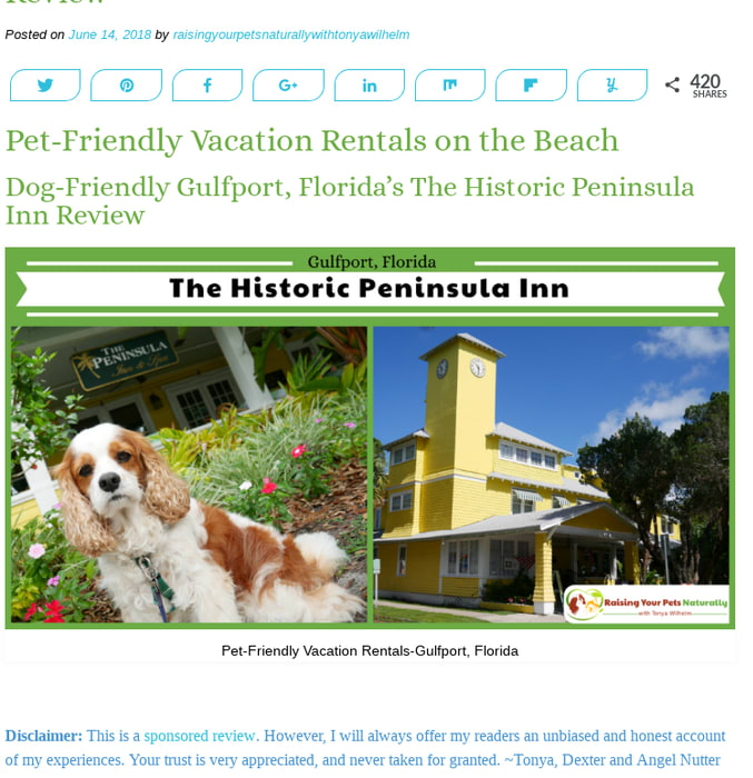 Dog-Friendly Gulfport, Florida Hotels, Inns, and Bed and Breakfast - The Historic Peninsula Inn Review ~ Raising Your Pets Naturally with Tonya Wilhelm